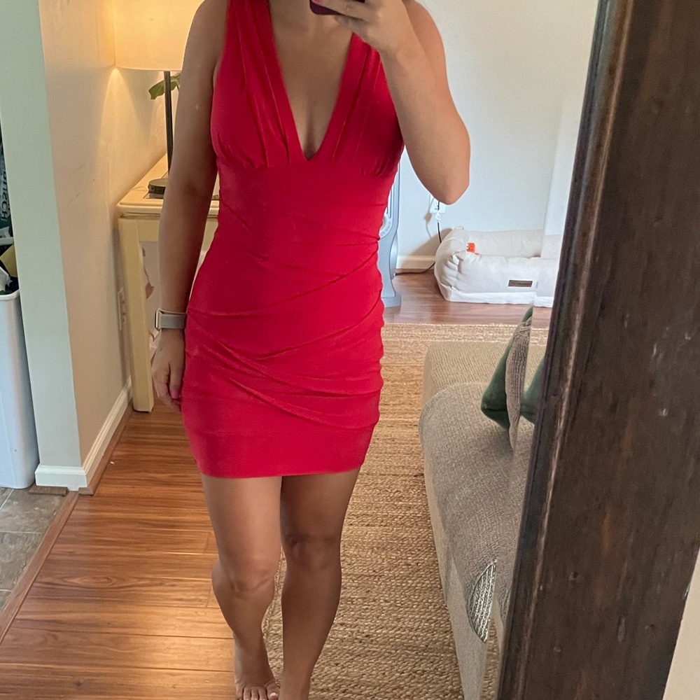 Red body con dress